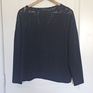 AllSaints Rita Snake Tee XS Black Sheer Burnout Long Sleeve Top Minimalist Edgy